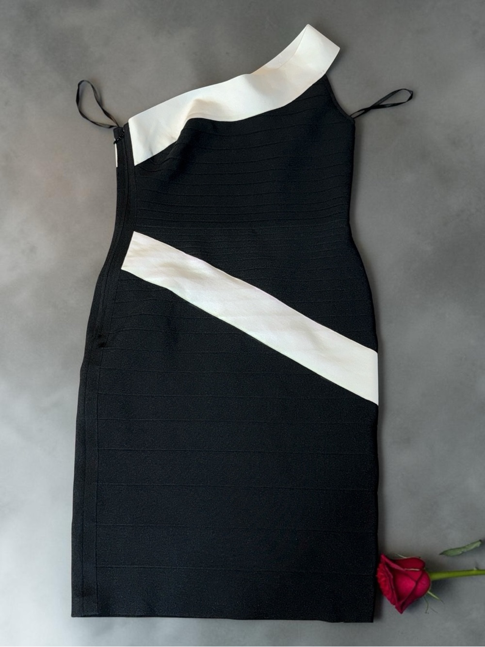 Dress the Population Dress Size XXL One Shoulder Black White Bodycon